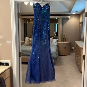 Jovani, size 0, cobalt blue sequin and beaded prom dress.